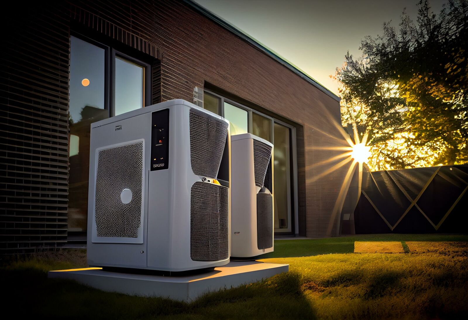 Air-to-water heat pump beside a house